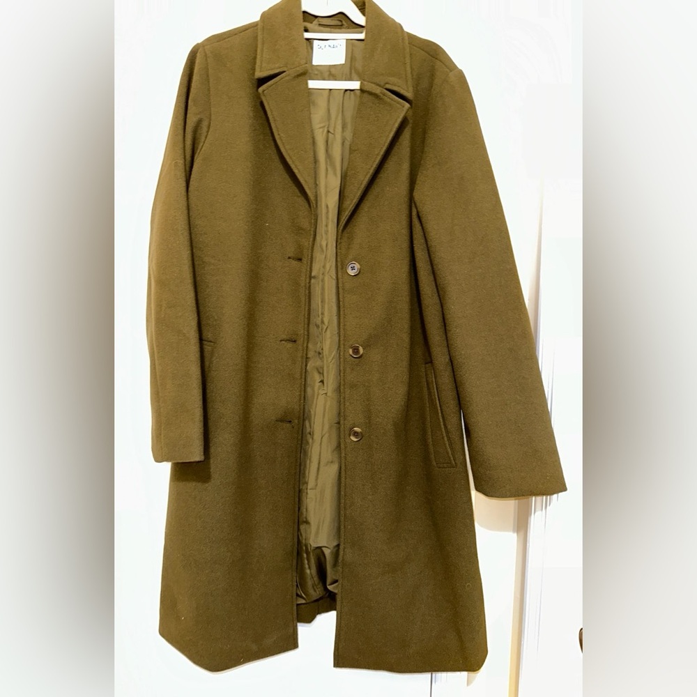 Old Navy Olive Trench Car Coat Size Large Tall EUC - Picture 2 of 4